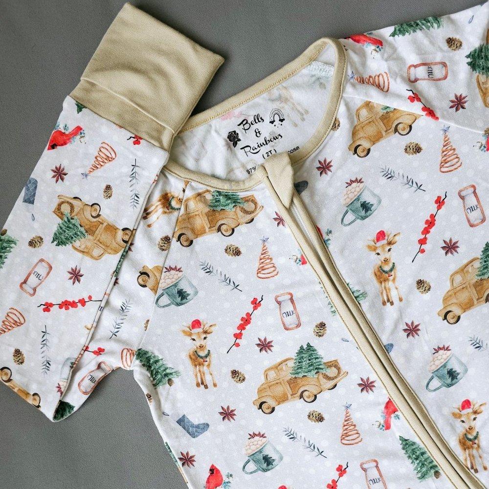 Farm Christmas Bamboo Footie Pajama | Baby Boy Girl | Neutral Deer Cardinal Bird